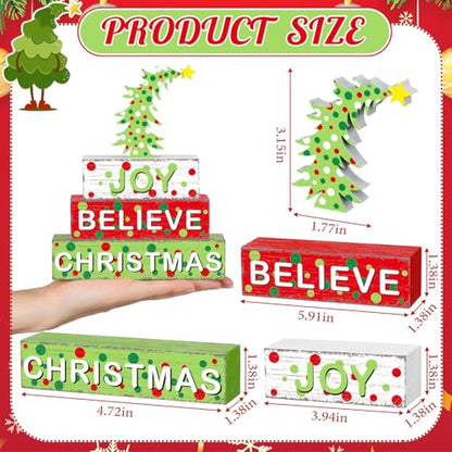 Geelin 4 Pcs Christmas Tree Green Wooden Table Blocks Tiered Tray Decor - style: Christmas Tree
