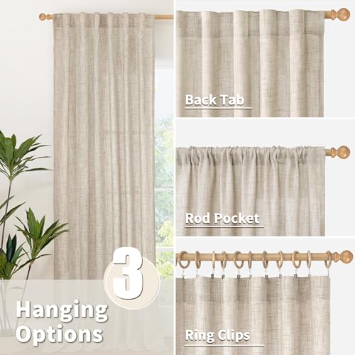 YoungsTex Linen Semi Sheer Curtains 45 Inch Length 2 Panels Set - color: Natural, size: 42"W x 45"L (Pack of 2)