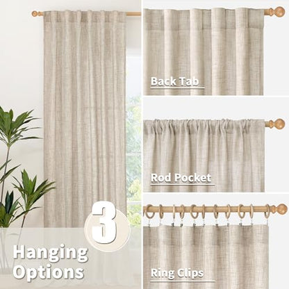 YoungsTex Linen Semi Sheer Curtains 45 Inch Length 2 Panels Set - color: Natural, size: 42"W x 45"L (Pack of 2)