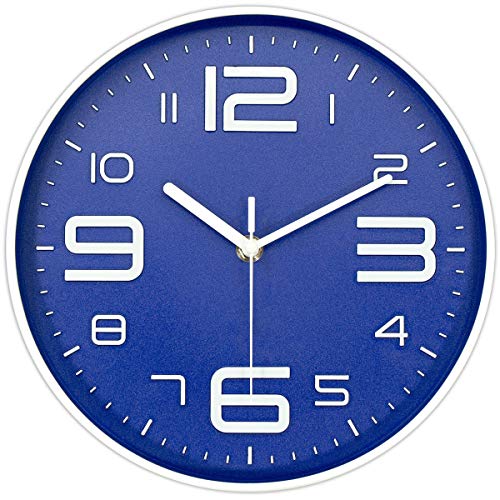 45Min 10 Inch 3D Number Dial Face Modern Wall Clock, Silent Non-Ticking Round Home Decor Wall Clock with Arabic Numerals, Colorful Dial Face (Blue) - color: 10''blue