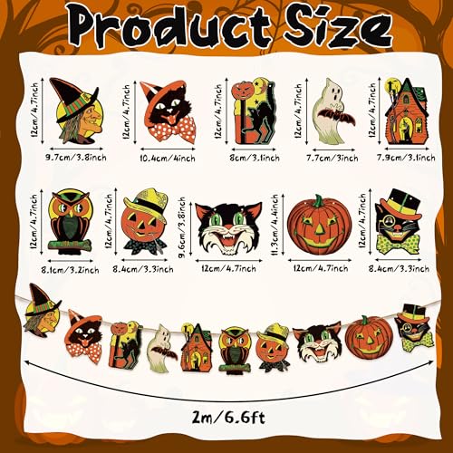 L1rabe Vintage Halloween Hanging Banners - Retro Wooden Hanging Ornaments
