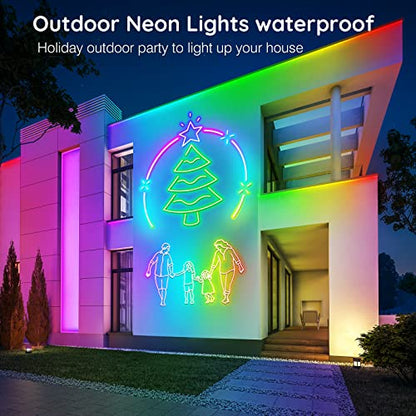 AILBTON 20FT Neon Rope Lights, RGB LED Strip Lights, Waterproof IP67 LED Lights for Bedroom, DIY Design, Music Sync, Remote Control, Multiple Modes for Bedroom - size: 20FT