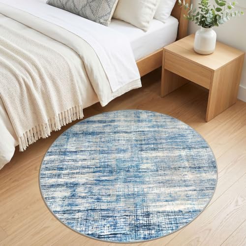 KOZYFLY Abstract Circle Rug 3Ft Washable Kitchen Round Rug Blue Beige - color: Blue Beige, size: 3' (Round)