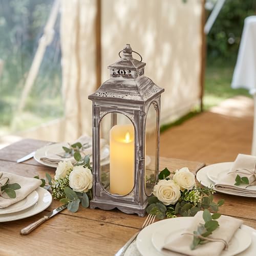 TRIROCKS Vintage Candle Lanterns 14''High Decorative Outdoor Lantern(Grey) - color: Gray, size: Medium