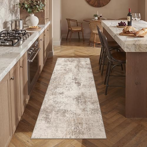 HUGEAR 2x6 Brown Abstract Washable Runner Rug for Hallway - color: Brown, size: 2' x 6' (Runner)