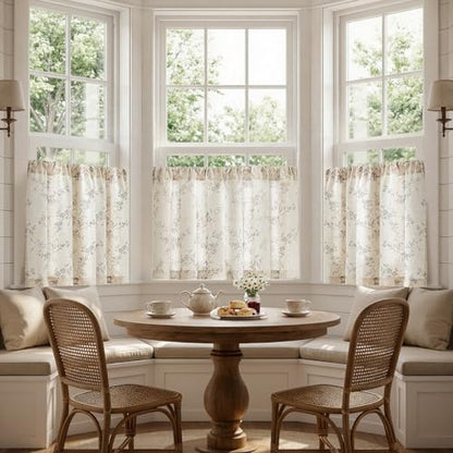 jinchan Floral Linen Kitchen Tier Curtains, 30 Inch, 2 Panels, Gray - color: Alisa Gray, size: 26"W x 30"L (Pack of 2)