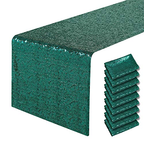 Pufogu 12 x 72 inches Hunter Green Sequin Table Runner, 2 Packs - color: Hunter Green