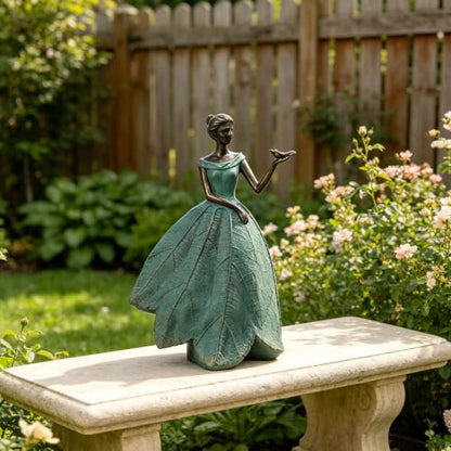 Guichifun Fairy Statue Leaf Angel Girls with Dragonfly 7.4 x 5.25 x 12 Inch - color: Green-dragonfly, size: Large