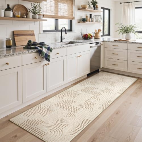 GENIMO Soft 2'6"x8' Runner Rug Non Slip Hallway, Washable 3D High Low Pile - color: Arch Beige, size: 2'6" x 8' (Rectangular)