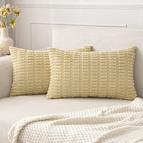 MIULEE Lumbar Corduroy Decorative Throw Pillow Covers 12x20 Beige Pack of 2 - color: Beige, size: 20" x 12" (Pack of 2)