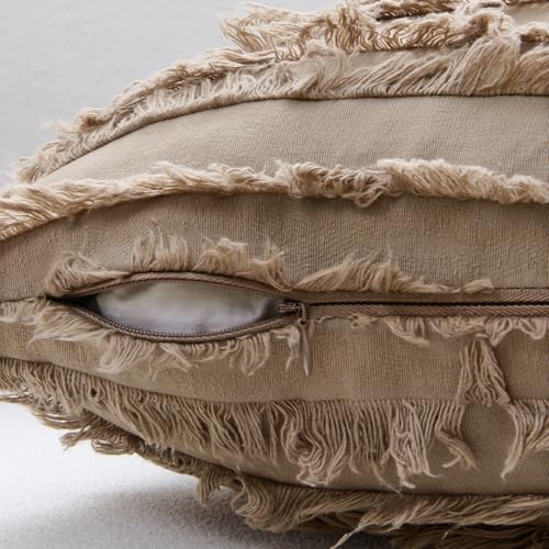 MIULEE Boho Linen Striped Throw Pillow Covers 18x18, Khaki Brown - color: Khaki, size: 18" x 18" (Pack of 2)