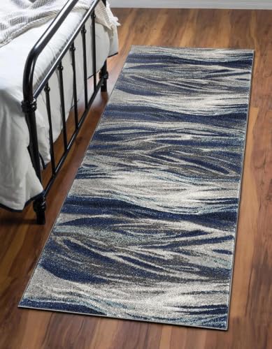 Keen Home Design Abstract Non-Shedding Runner Rug, Soft Thick Pile, 2x8 - color: Skrik Navy, size: 2'8" x 7'7" (Runner)