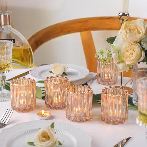 6 Pcs Votive Candle Holder, Gold Glass Large Tea Lights Candle Holders - color: Gold