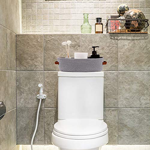 Cotton Rope Small Woven Toilet Paper Room Storage Basket with Handles for Bathroom, 13"x5.9"x4" Gary - color: Gray