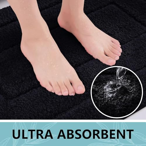 Buganda Microfiber Bathroom Rugs 59x20, Soft Shaggy Absorbent Bath Rugs - color: Black, size: 59" X 20"