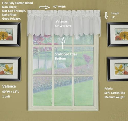 Today's Curtain, Orleans Scallop Curtain, White Valance, 60" W x 12" L, White - color: White, size: 60"W x 12"L (Pack of 1)