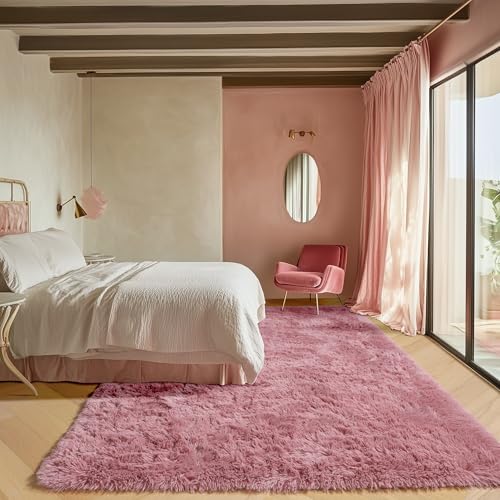 Blush Area Rugs for Bedroom Living Room, Fluffy 4x6 Girls Kids Bedside Rug - color: Blush, size: 4' x 6' (Rectangular)