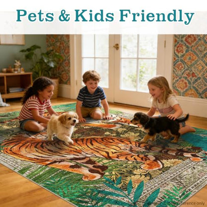 AooHHooA Tiger Area Rug 5x7, Tiger Rugs for Living Room Green - color: Tiger-1, size: 5' x 7' (Rectangular)