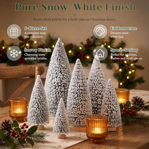 6 Pack Snow Flocked Christmas Trees, Mini Tabletop Christmas Tree Decor - color: Snow Flocked