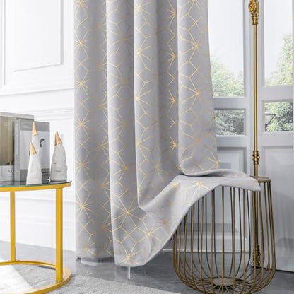 Beauoop Grey Gold 100% Blackout Curtains for Bedroom 50x96 2 Panels - color: Grey/Gold, size: 50"W x 96"L (Pack of 2)