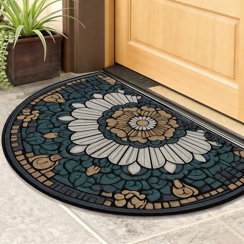 Half Round Door Mat 24"x36", Non-Slip Indoor Entryway Rug, Washable - color: Multicolor-5