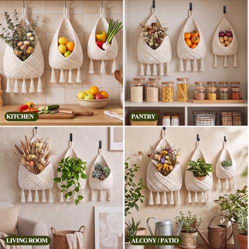 Honeydak 3 Hanging Baskets, Cream, Tassel Envelope Baske - color: Cream, style: Tassel Envelope Baske