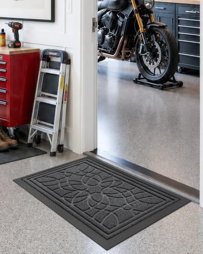 DEXI Front Door Mat Outside Entrance 17x30, Heavy Duty Non Slip, Grey - color: Grey, size: 17" X 30" (Rectangular)