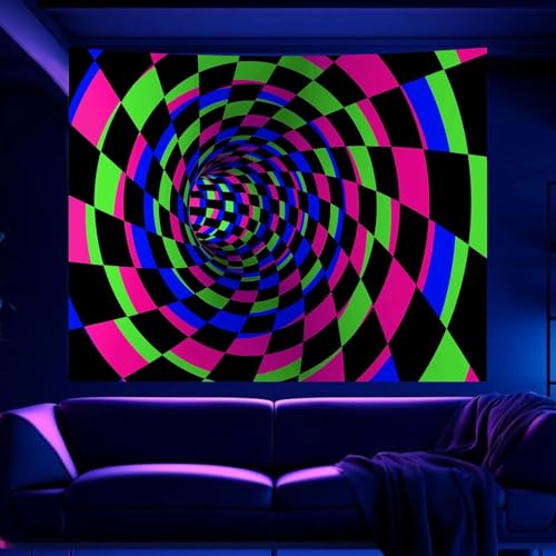 Blacklight Tapestry for Bedroom, Black Light 3D Posters Wall Hanging - color: D-Blacklight 3D Lines Tapestry, size: 79"L x 60"W