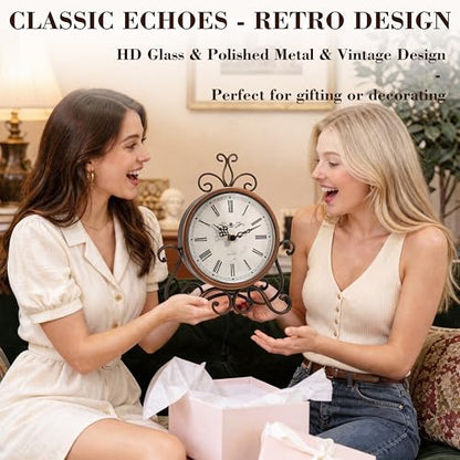 Mantel Clock Table Clock on Stand Retro Desk Shelf Brass Clock Non-Ticking - color: Retro-brass