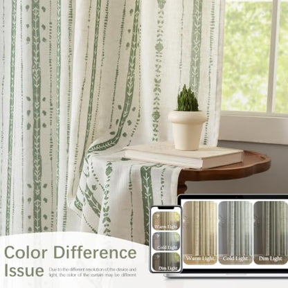 Green Boho Linen Curtains for Living Room 63 Inch Length 2 Panels - color: Green, size: 52"W x 63"L (Pack of 2)