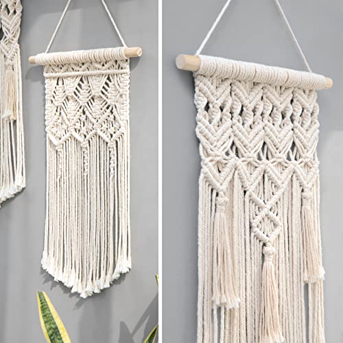 Mkono 2 Pcs Macrame Wall Hanging, Boho Woven Chic Tapestry Decor, Ivory - size: Small
