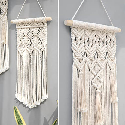 Mkono 2 Pcs Macrame Wall Hanging, Boho Woven Chic Tapestry Decor, Ivory - size: Small