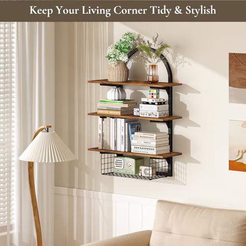 Floating Shelves Bathroom with Storage Basket,Decorative Wall Shelf - size: Arched