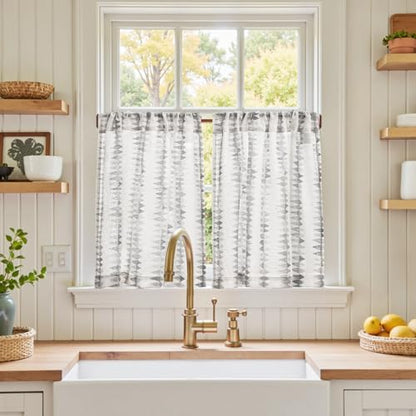 jinchan Grey Linen Kitchen Tier Curtains 24 Inch Modern Boho 2 Panels - color: Tribal | Grey on Linen, size: 26"W x 24"L (Pack of 2)
