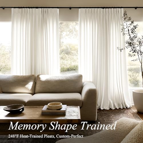 AUSSPVOCT Pinch Pleated Extra Wide Curtains for Living Room 84 Inch Long - color: Beige White, size: 40"W x 84"L (Pack of 2)