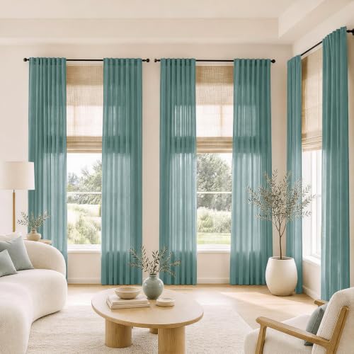 Sage Green Sheer Linen Curtains for Kitchen Bedroom 45 Inches Long - color: Sage Green, size: 35"W x 45"L (Pack of 2)