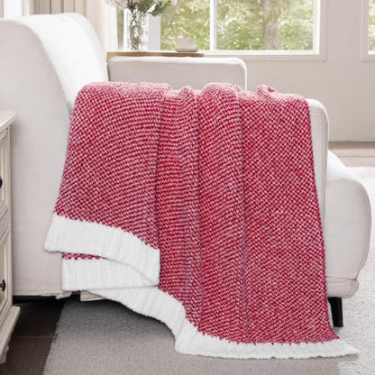 Exclusivo Mezcla Reversible Knit Throw Blanket for Couch, Heather Red - color: Heather Red, size: Throw (50"x60")
