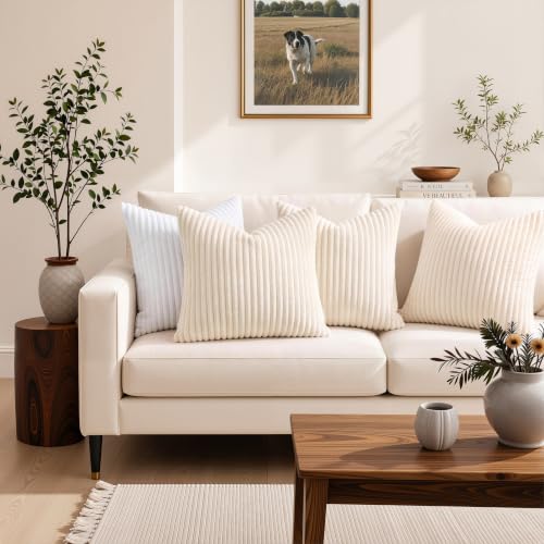 Simmore Fall Soft Cream White Flannel Throw Pillow Covers 18X18 Set of 2 - color: Cream White, size: 18" x 18" (Pack of 2)