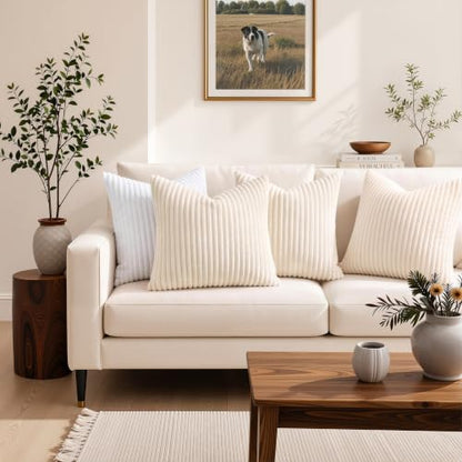 Simmore Fall Soft Cream White Flannel Throw Pillow Covers 18X18 Set of 2 - color: Cream White, size: 18" x 18" (Pack of 2)