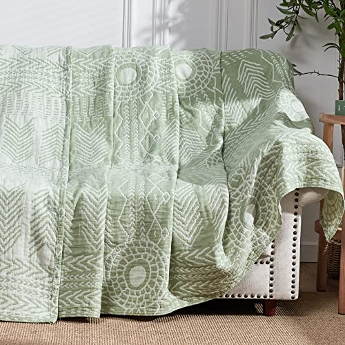 jinchan 100% Cotton Muslin Blanket Twin Boho Throw Blanket 50x60 Sage Green - color: A. Boho Green, size: 50"x60"