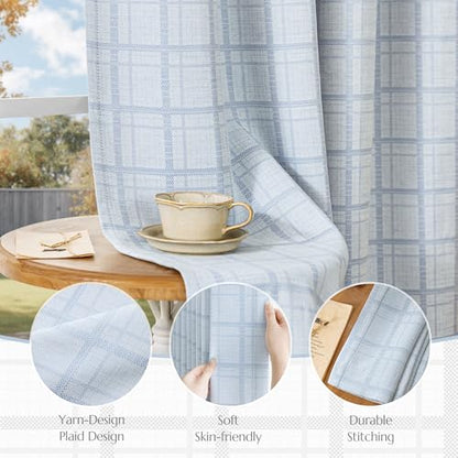 Beauoop Blue Plaid Jacquard Blackout Curtains for Bedroom 52x63 2 Panels - color: Blue, size: 52"W x 63"L (Pack of 2)