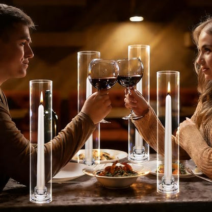 12 Set Glass Hurricane Candle Holders 11.8" Open Ended Glass Candleholder Tube Shape Bottomless and 2.1" Taper Clear Candlestick Holder Bulk for Wedding Party Table Centerpiece Home Decor (12, Clear)