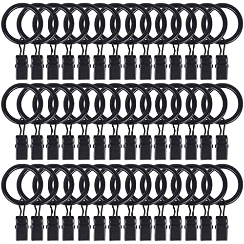 42 Pack Curtain Rod Clip Rings,1" Interior Diameter(Compatible with up to 5/8" Curtain Rod),Metal Drapery Ring with Clips,Strong Decorative Drapery Window Ring with Hooks,Rustproof Vintage(Black) - color: Black, size: 1"-42pack