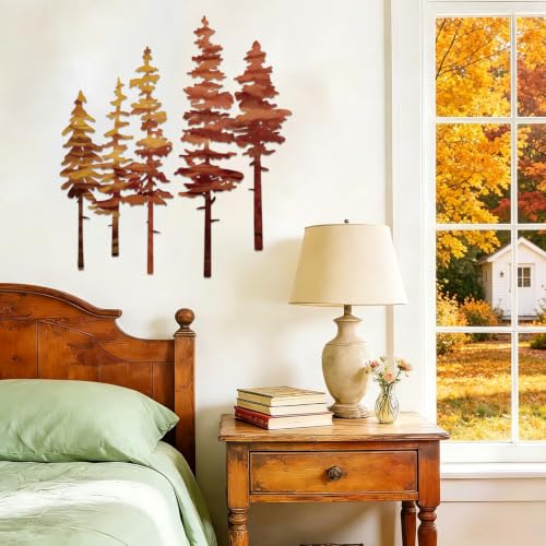 ESTART Metal Autumn Pine Tree Wall Art, Metal Tree Wall Decor - color: Brown