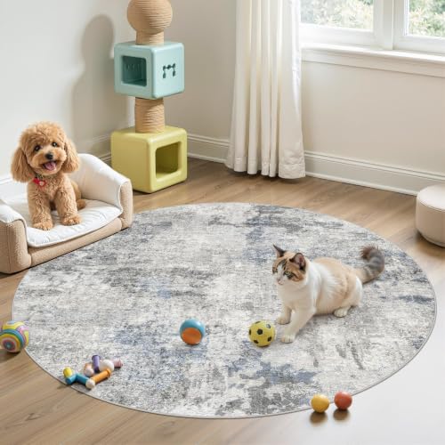 DMOYEST 5ft Round Area Rug for Living Room Washable Non Slip Circle Rug - color: Grey Blue, size: 5' (Round)