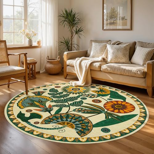 Joydeco Washable Round Rugs 6FT, Circle Area Rug for Bedroom Living Room - color: Beige, size: 6' (Round)