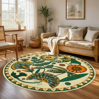 Joydeco Washable Round Rugs 6FT, Circle Area Rug for Bedroom Living Room - color: Beige, size: 6' (Round)