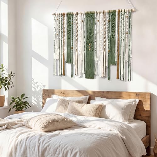 MEIVINES Macrame Wall Hanging Large Boho Tapestry Macrame Wall Art Decor - color: Dark Green