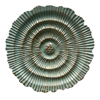 Metal Wall Sculpture, 10'' Round Textured Radiant Sunburst Wall Decor - color: 053B-Turquoise