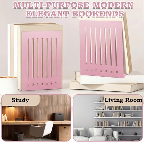 4 Pcs 10 Inch Heavy Duty Bookends Non-Skid Base, Pink - color: Pink, size: 10 Inch